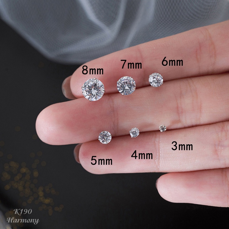 Khuyên tai nam bạc tròn nụ mặt đá bi chốt vặn nhiều size đơn giản, cá tính | GEMY SILVER K190