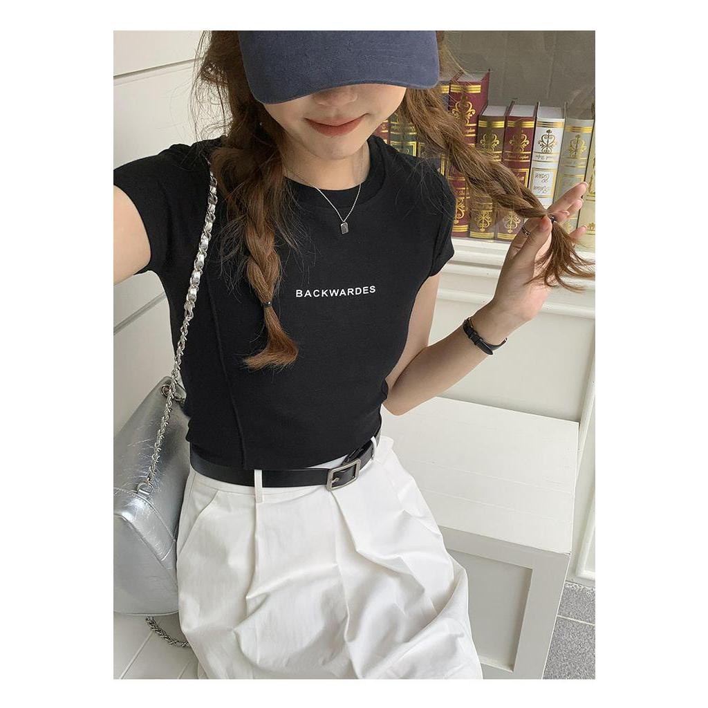 Áo Thun Cổ Tròn Dáng Ôm In Chữ Thời Trang Mới 63895