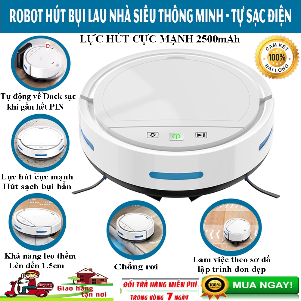 Máy Hút Bụi, Robot Hút Bụi HC002 - Điều Khiển App Tuya smart, Tự Về Sạc, Bánh Xe To, Lực Hút Siêu Lớn, Chống Rơi!