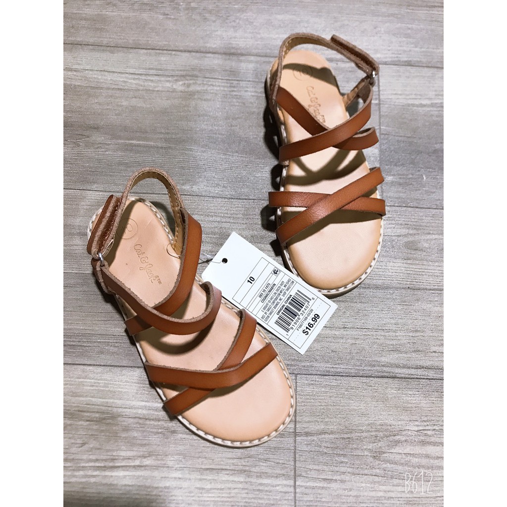Sandal bé gái Cat&Jack màu nâu hàng xuất dư xịn có quai dán đế mềm chống trơn trượt