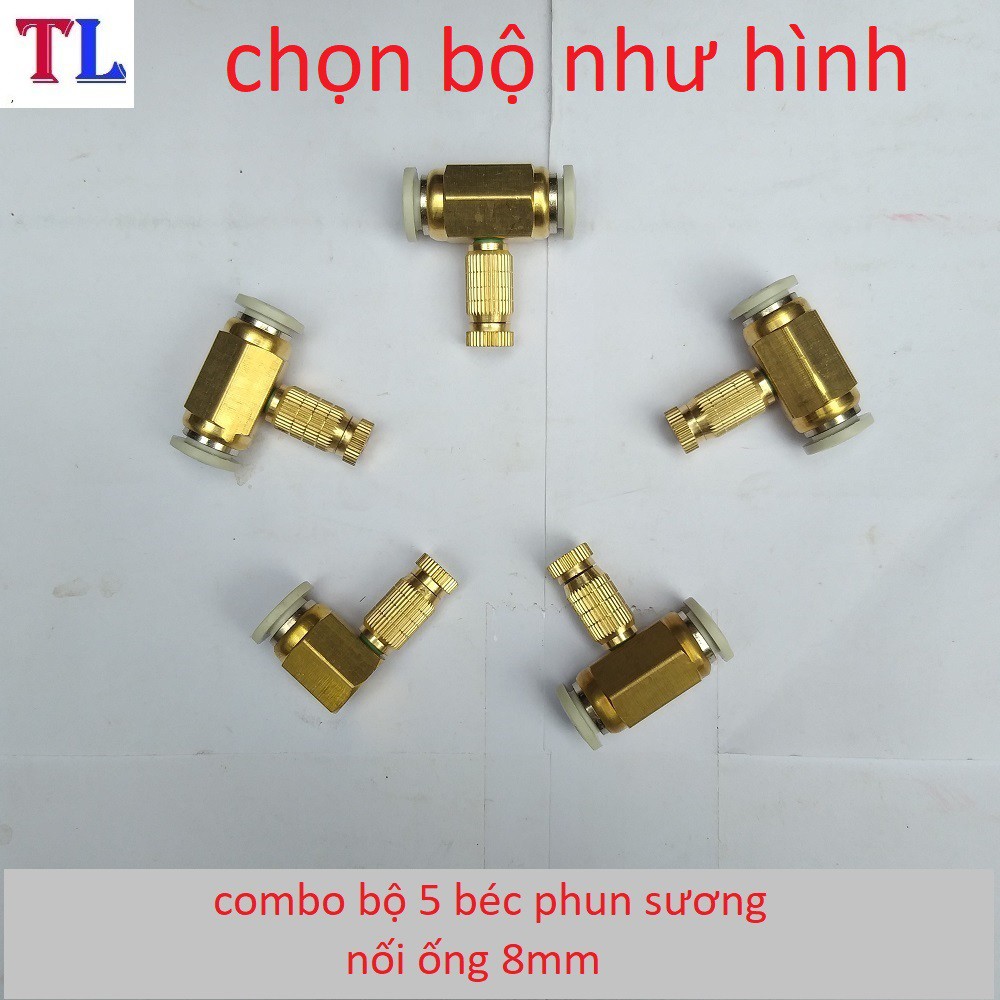 Bộ 5 Béc phun sương bằng đồng giá rẻ (béc số 1-2-3-4-5-6-7-8)