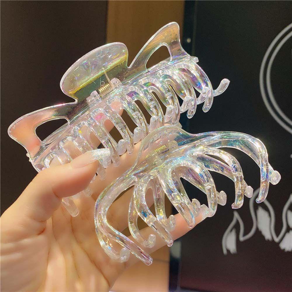 2 Kẹp Tóc Càng Cua Bằng Acrylic Hình Bướm Gấu Cá Mập Màu Laser Thanh Lịch Cho Nữ