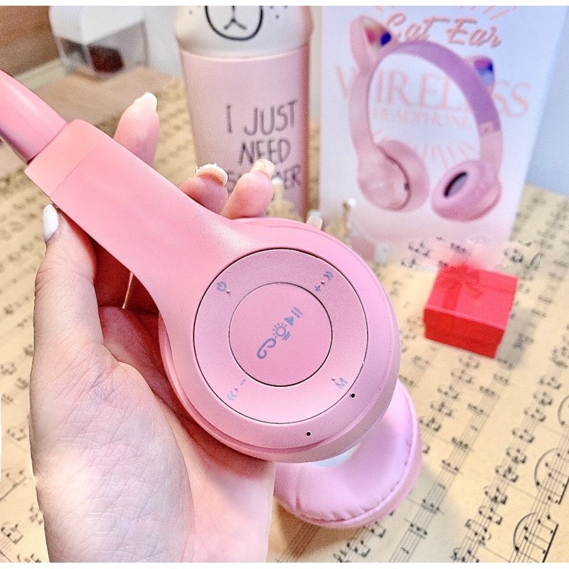 Tai Nghe Mèo Bluetooth P47M PKH470 Chụp Tai, Tai Mèo Dễ Thương Có Mic, Âm Bass Mạnh, Nghe Cực Hay