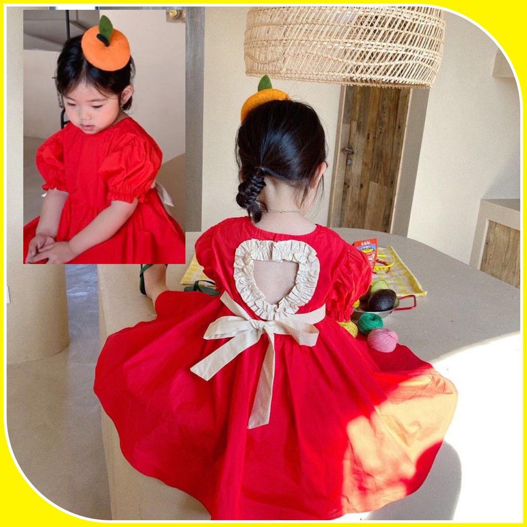 Váy đỏ tim lưng cho bé sz 90-130, váy bé gái V007