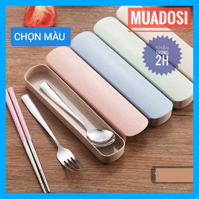 [Chọn Màu] Hộp Muỗng Đũa Nĩa Inox Lúa Mạch Sạch Sẽ Tiện Dụng