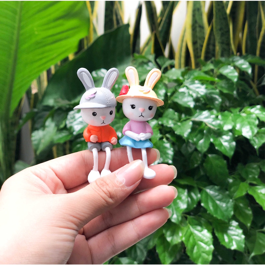 Phụ kiện trang trí chậu cây, tiểu cảnh - Cặp đôi thỏ xinh trang trí cây cảnh, tiểu cảnh