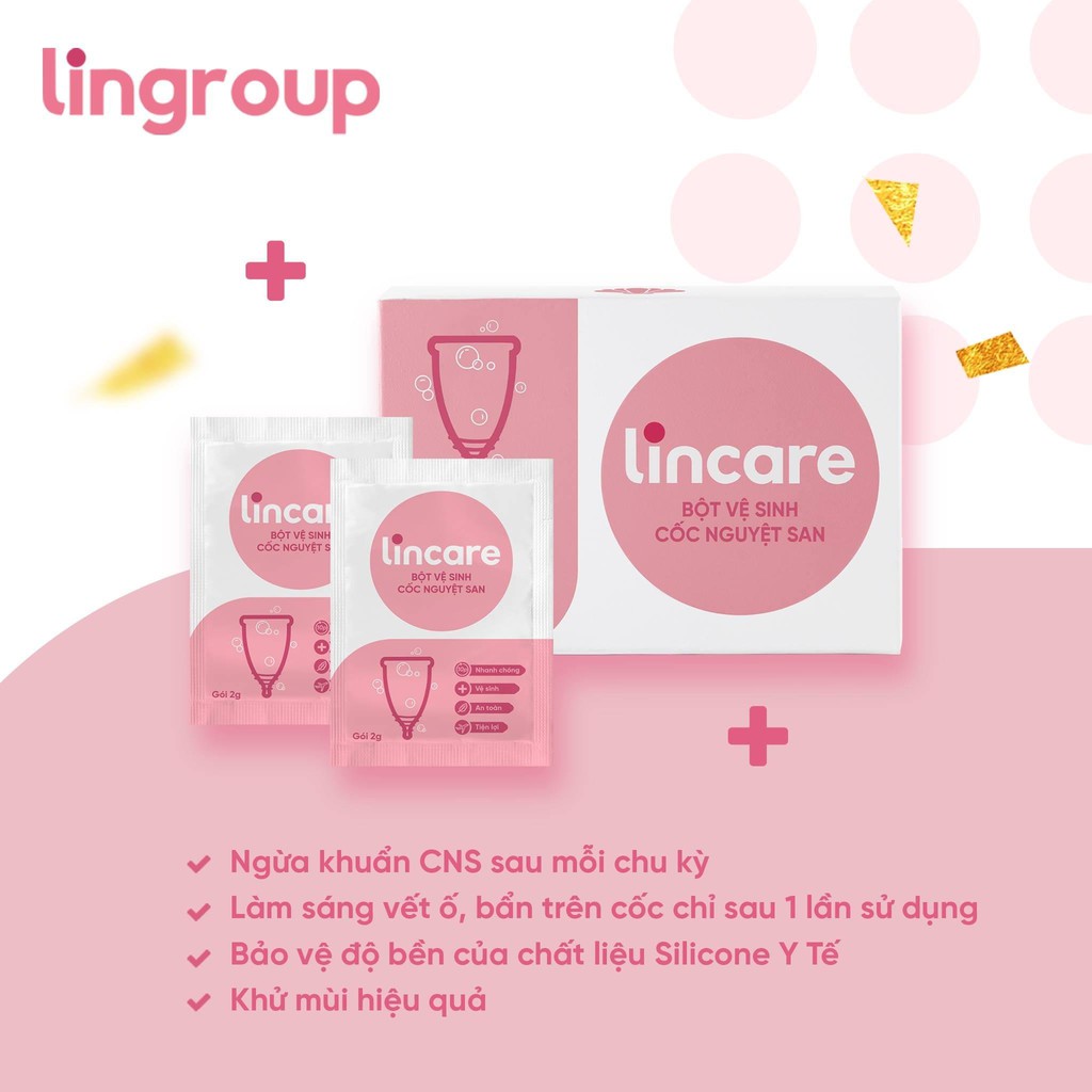 Hộp 12 gói Bột tiệt trùng Cốc nguyệt san Lincare vệ sinh làm trắng sáng tiện lợi, an toàn, nhanh chóng