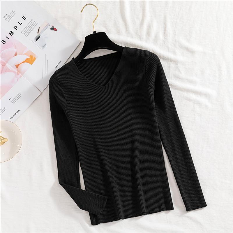 Áo len tăm cổ tim nữ tính, áo len mỏng cổ V ôm body