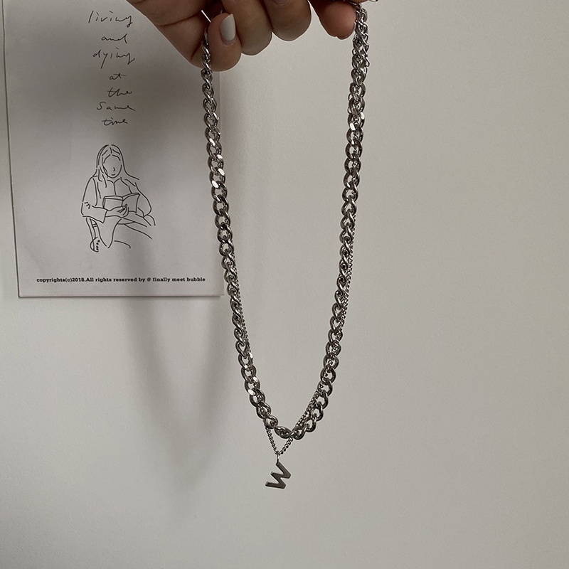 Vòng cổ hai lớp mặt chữ W phong cách cá tính