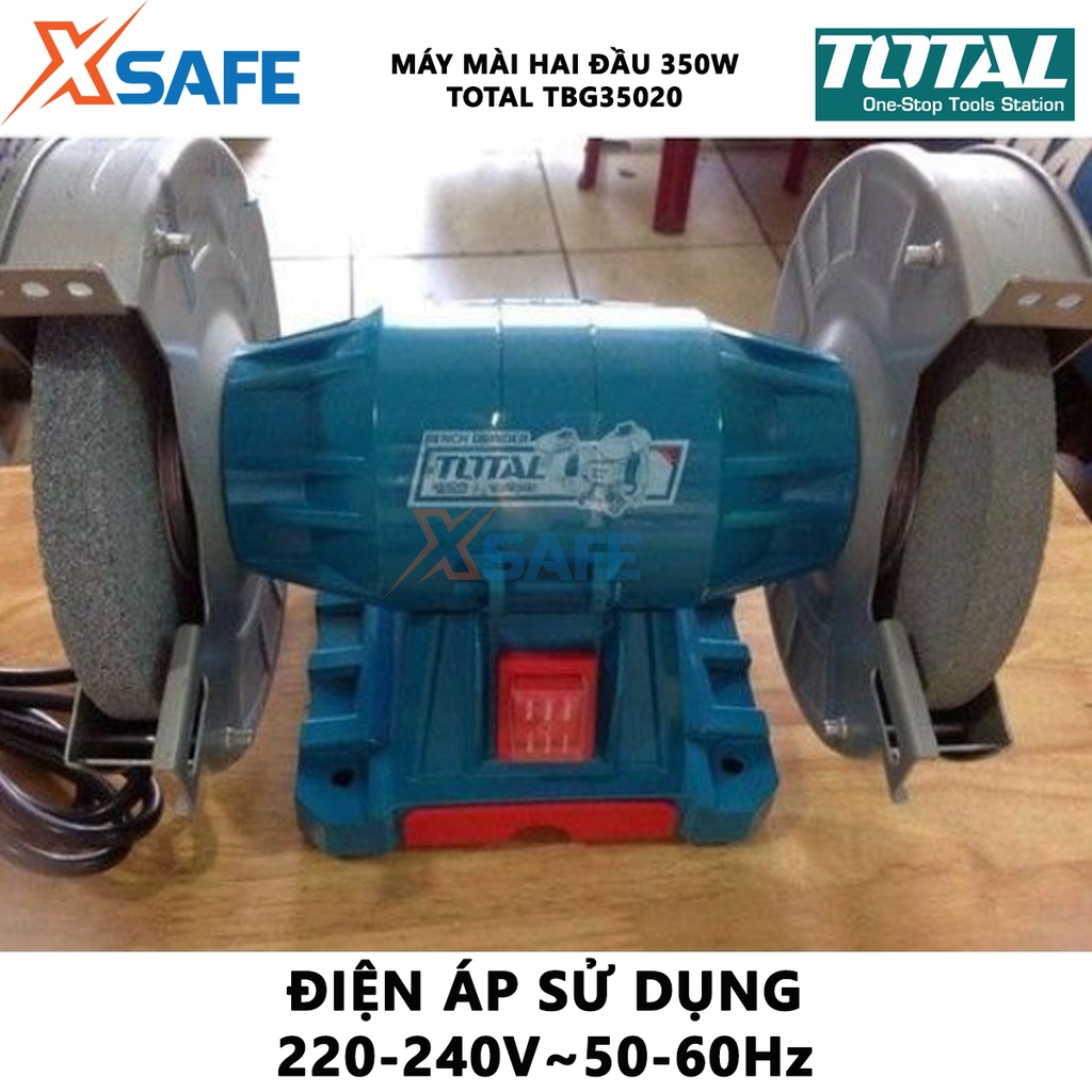 Máy mài 2 đá TOTAL TBG35020 220V 2 đầu mài, nguồn vào định mức 350W, tốc độ không tải 2950 phút, kích thước đá mài 200mm