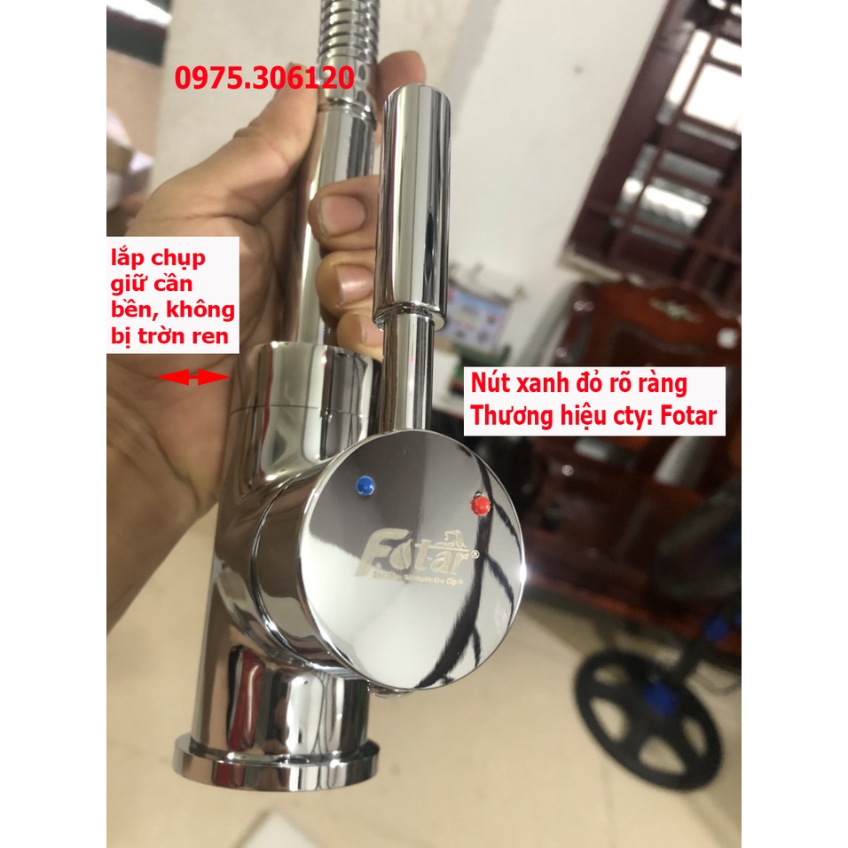[LOẠI 1-HÀNG ĐÚC] Vòi Rửa Chén Bát Nóng Lạnh đồng thau mạ crom lò xo bẻ được mọi vị trí N4015 Fotar và 2 dây