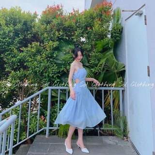 ĐẦM MIDI HAI DÂY KHOÉT EO
