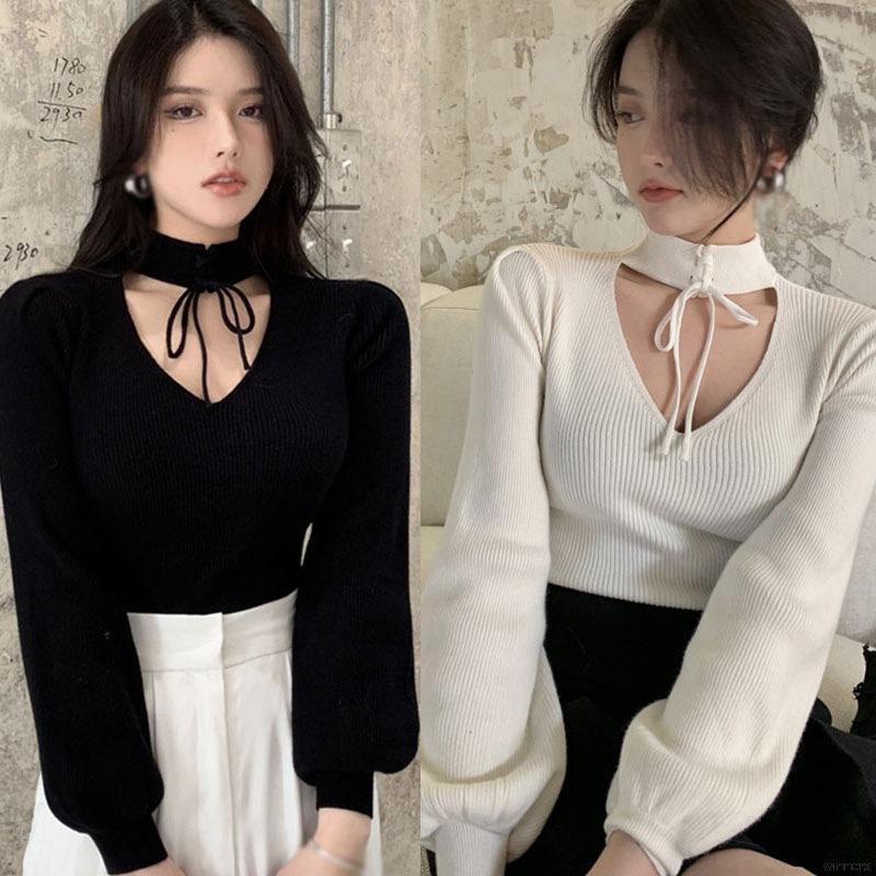 Áo Sweater Dệt Kim Tay Dài Cổ V Kiểu Hàn Quốc Xinh Xắn Dễ Thương Cho Nữ