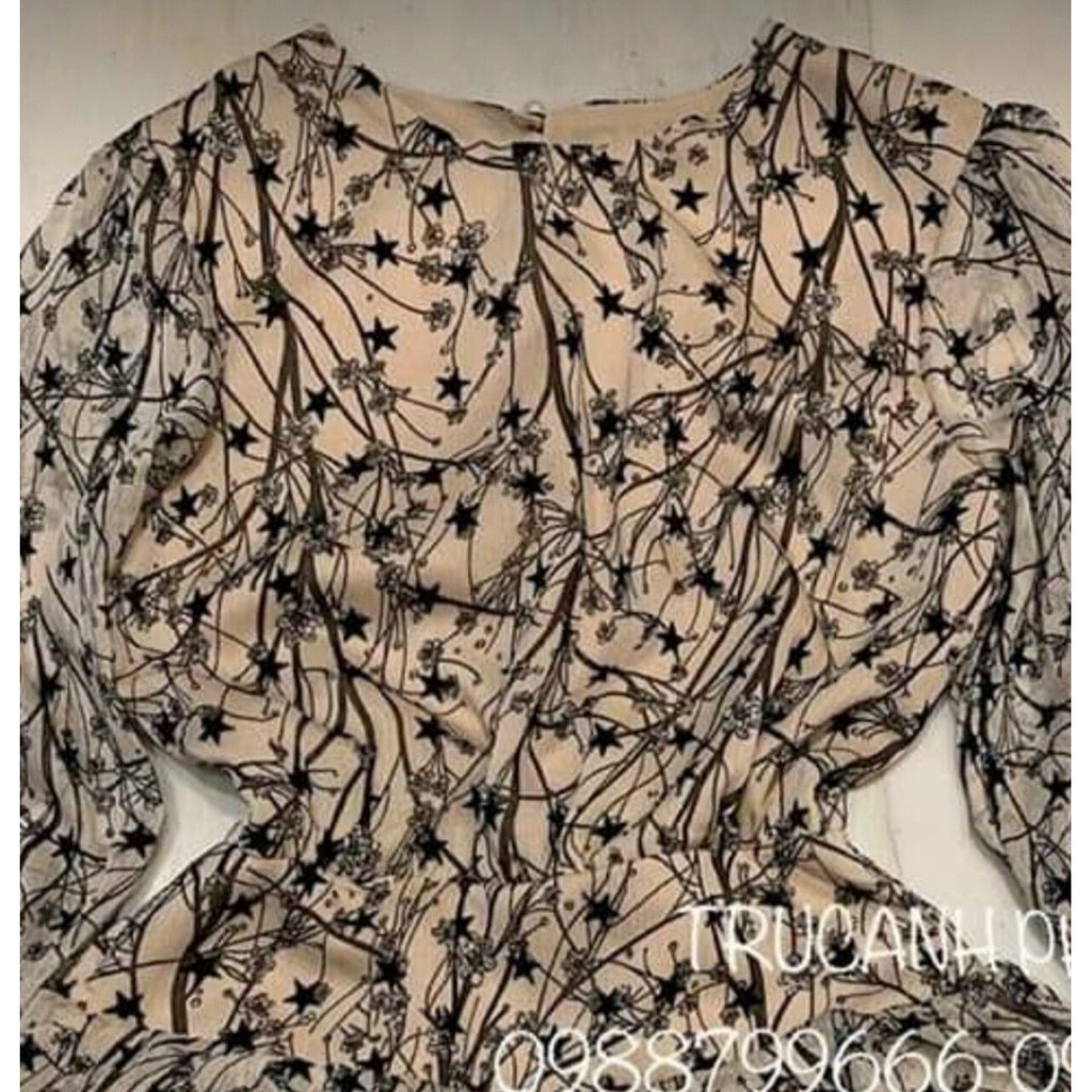 Đầm xòe bèo tầng tay lỡ họa tiết hoa nhí xinh xắn