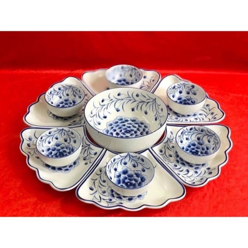 Bộ bát đĩa hoa mặt trời vẽ cẩm tú cầu ĐK 58cm. Hàng sứ Bát Tràng
