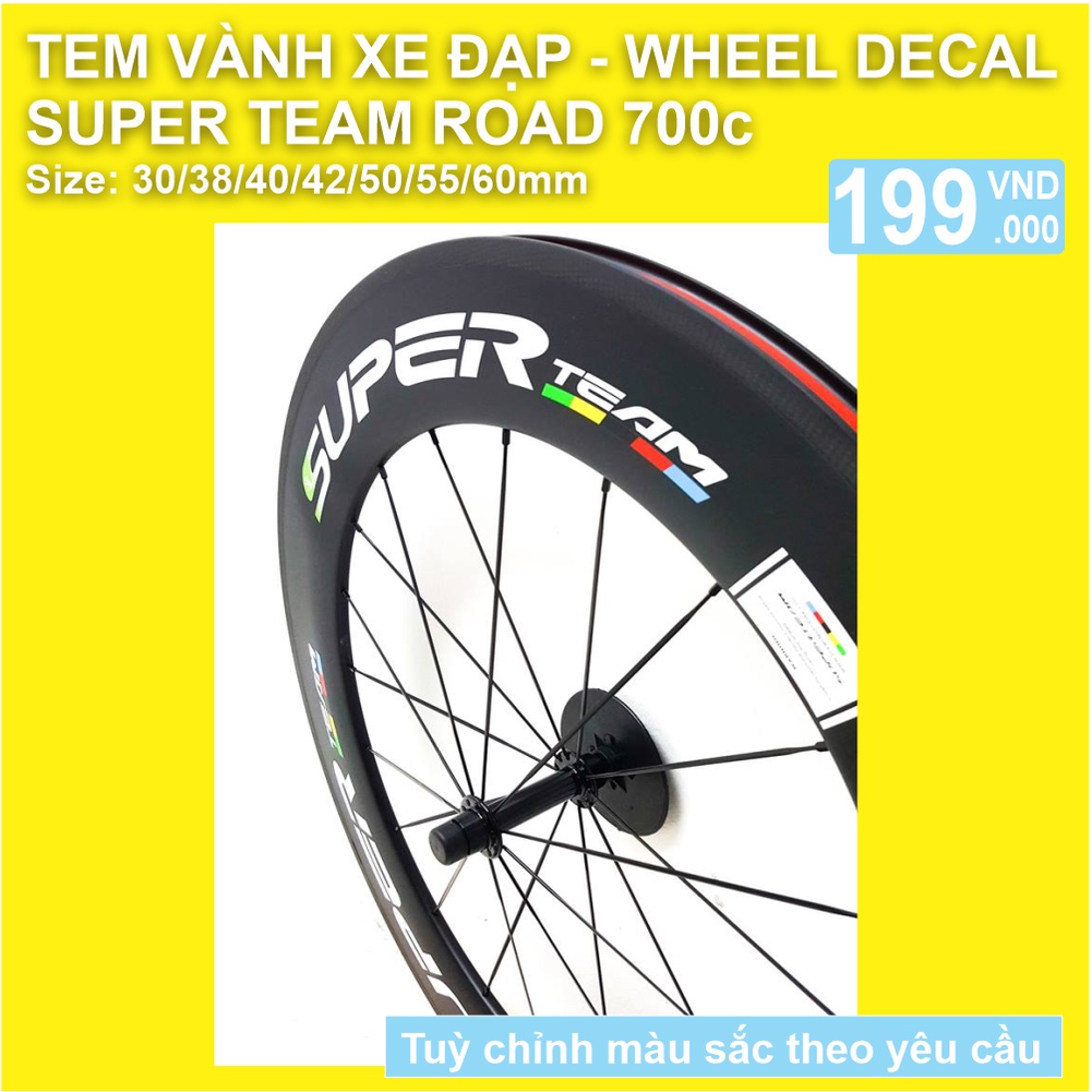 Tem decal dán vành niềng bánh xe đạp đua đường trường SUPER TEAM | Road Rim Wheel Decal | CycleWrap