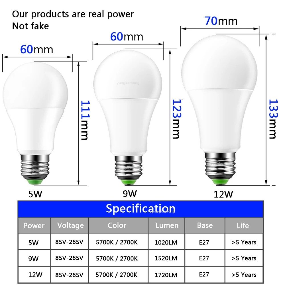 Bóng Đèn LED Thông Minh E27 5W 9W 12W AC85V-265V Cảm Biến Bật / Tắt Cho Cầu Thang Hành Lang JP5