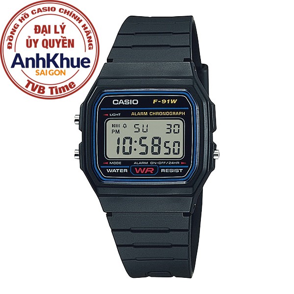 Đồng hồ nam dây nhựa Casio chính hãng Anh Khuê F-91W-1DG (35mm)
