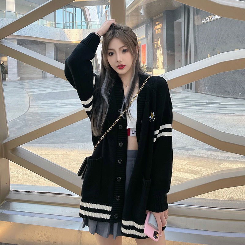 Áo Len Cardigan Kẻ Con Ong Ulzzang