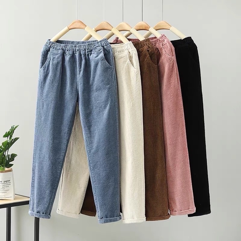 Quần Baggy Nhung Tăm - Quần baggy nữ Hàn Quốc