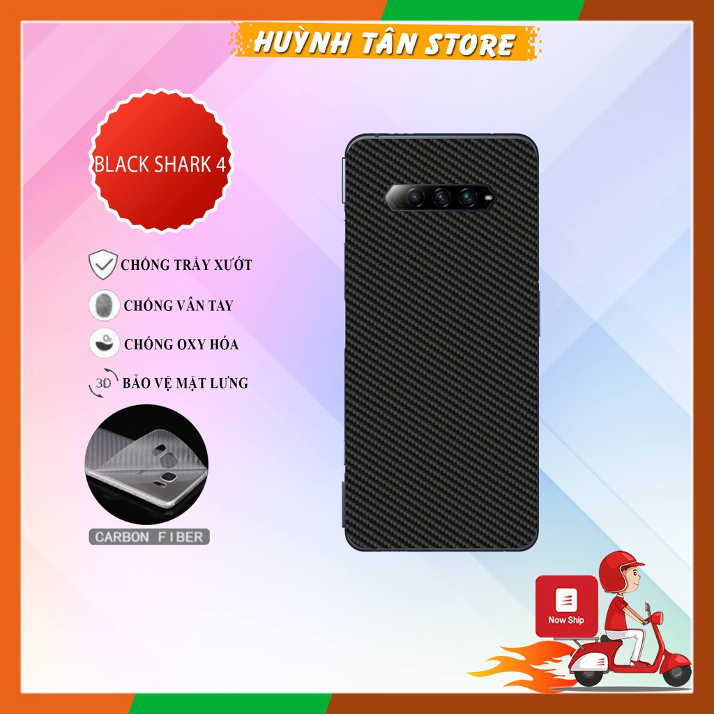 Miếng dán decal carbon mặt sau Black Shark 4 chống trầy mặt lưng, chống bám vân tay