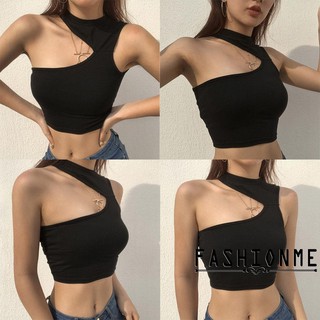 Áo croptop lệch vai màu trơn thời trang nữ