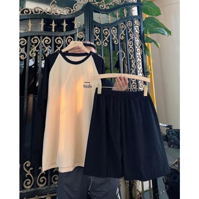 [Xa Kho] [Xa kho] Bộ Áo Thun Pha Tay Thu Đông Kèm Quần Đùi Unisex 🦋 Set Quần Áo Dài Tay Dáng Thể Thao 3 Màu Ullzzang🦋