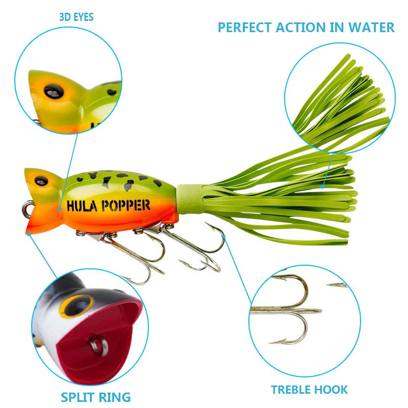 Mồi giả câu lure HULA POPPER thiết kế 1 lưỡi móc 3 hoặc 2 lưỡi móc 3 mồi nhử cá mặt nước siêu nhạy MOI7