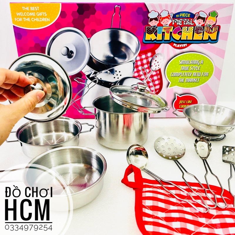 [INOX THẬT] Đồ chơi nấu ăn bằng inox 10 món dành cho bé thích nấu ăn nhà bếp cắt thái hoa quả trái cây