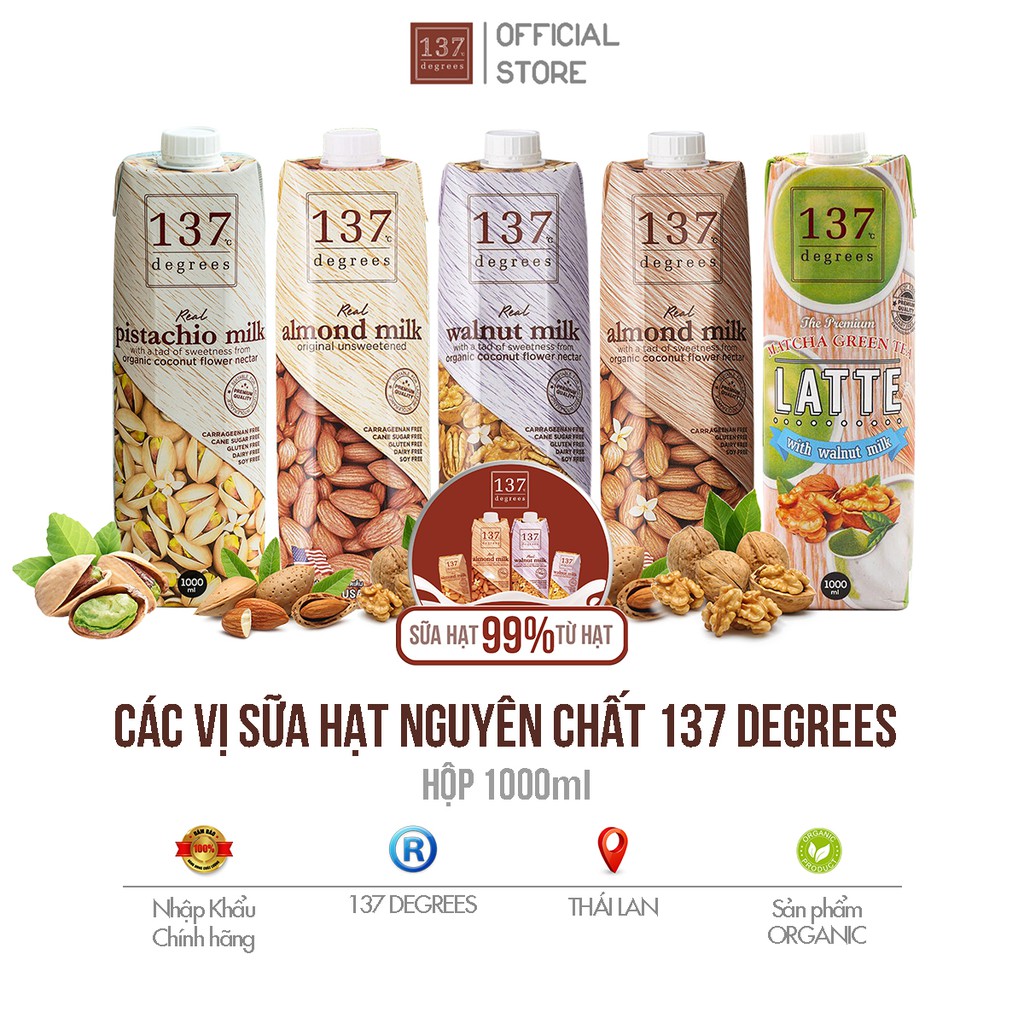 Các Vị Sữa Hạt Nguyên Chất 137 Degrees Thái Lan - Hộp 1000 ml