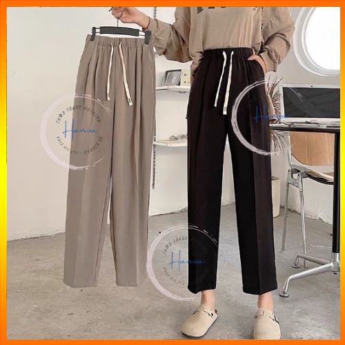 Quần Bagy Nữ Dáng Công Sở Vải Ruby Mềm Mát Cạp Chun Cao Dây Rút Co Giãn Có Túi Hanva
