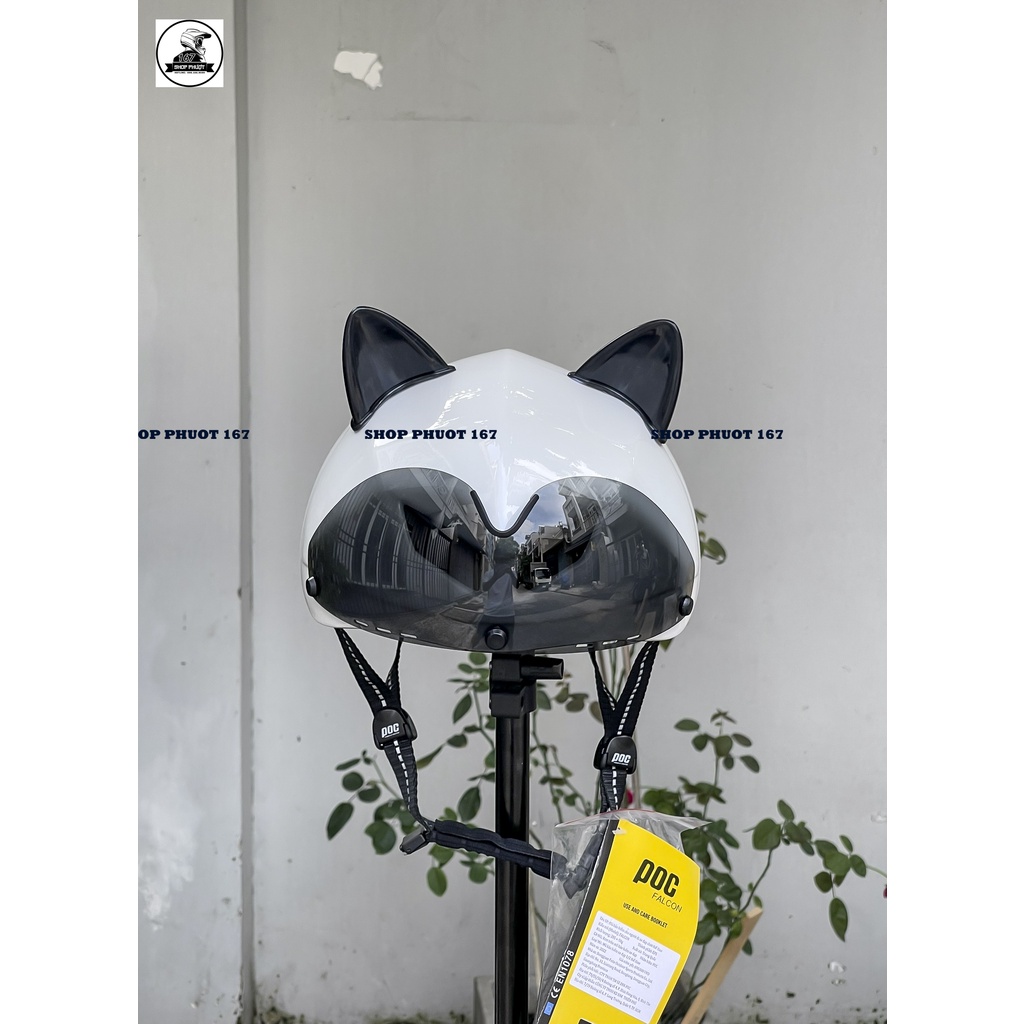 NÓN THỂ THAO POC FALCON TRẮNG BÓNG GẮN TAI MÈO ĐEN CỰC CIU CHÍNH HÃNG 2022
