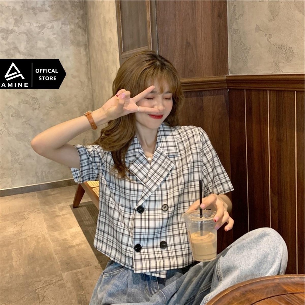 Áo sơ mi nữ đẹp, Áo sơ mi caro nữ phong cách Hàn Quốc M105