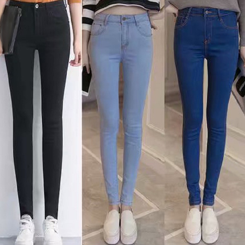 Quần jean lưng cao ôm dáng phong cách Hàn Quốc thời trang dành cho nữ
