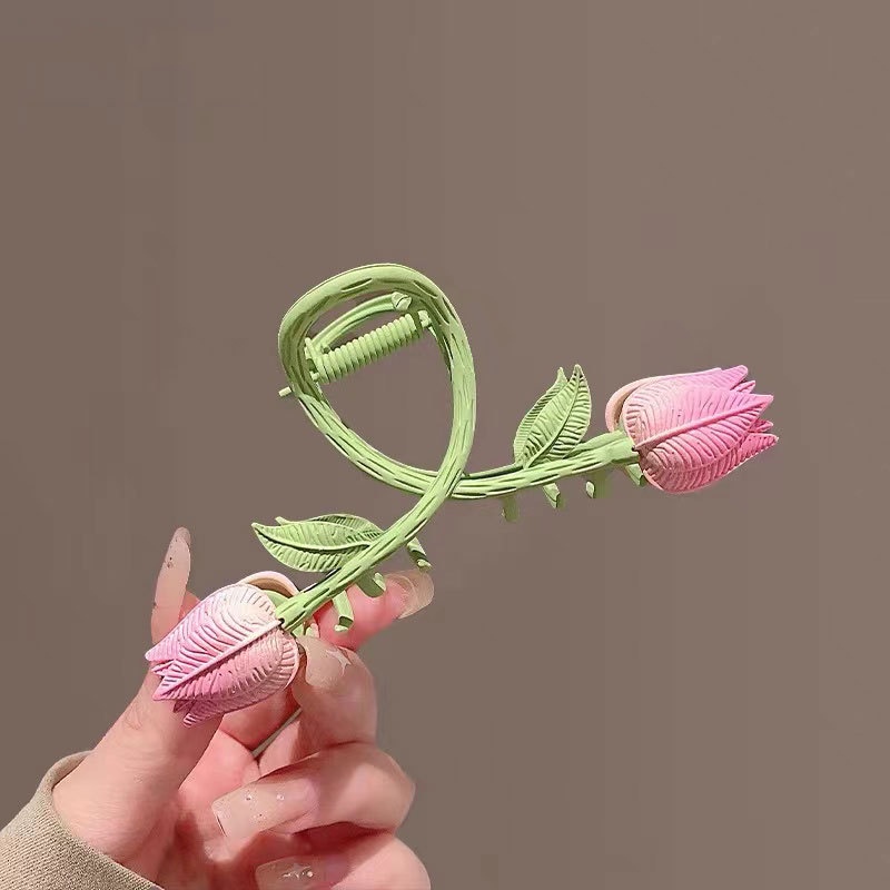 Kẹp Tóc Hoa Tulip / Cá Mập / Cá Mập Bằng Kim Loại Kiểu Hàn Quốc Thời Trang Lãng Mạn