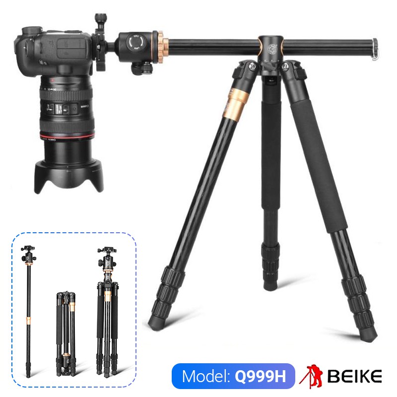 Chân máy ảnh Tripod Beike Q999H trục đứng vuông góc -  Có trục trượt ngang để chụp sản phẩm, quay phim