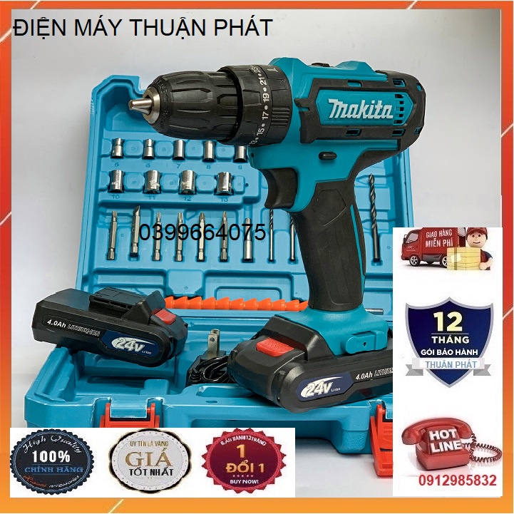 Máy Khoan Pin MAKITA 24V Có Búa, Khoan bắt vít cầm tay 24 phụ kiện