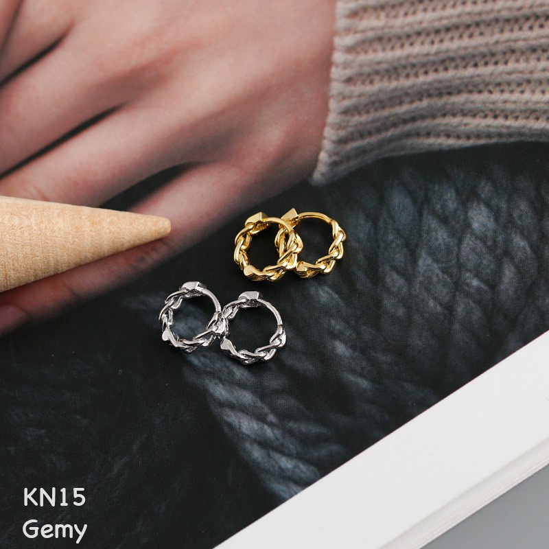 Khuyên tai tròn nam bạc 925 hình mắt xích đơn giản, cá tính, unisex (1 chiếc) | GEMY SILVER KN15