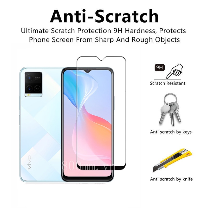 Kính Cường Lực Toàn Màn Hình Cho Vivo Y21 Y12S Y21S Y15S Y15A V23E Y33S Y01 V21E Y53S Y51 Y3S Y72 5G X60 X70 Pro