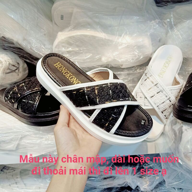 Dép Bánh Mì Dép Quai Chéo Dạ Đế PU Siêu Nhẹ Cao 3P Cực Êm Tôn Dáng Ảnh Chụp Thật
