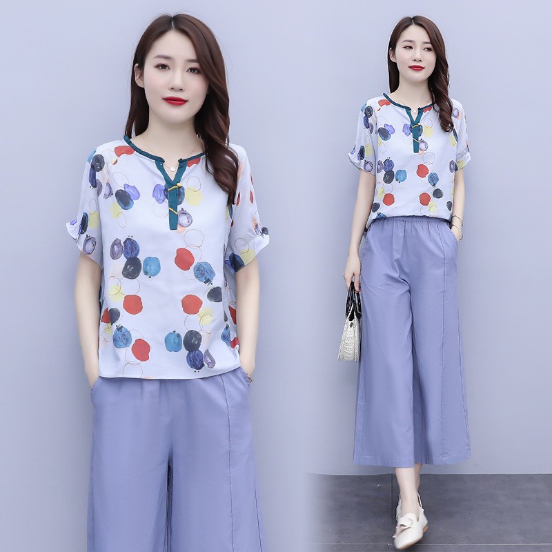 SA9217 Set áo và quần dài ống rộng nữ hè vải cotton thô mềm mại hàng nhập