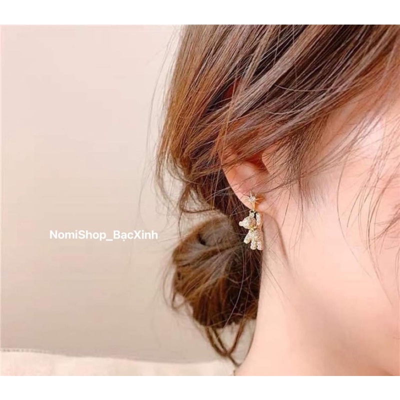 Bông tai gấu teddy bạc ta siêu xinh, thời trang độc đáo phong cách Mainomi Shop Bạc Xinh
