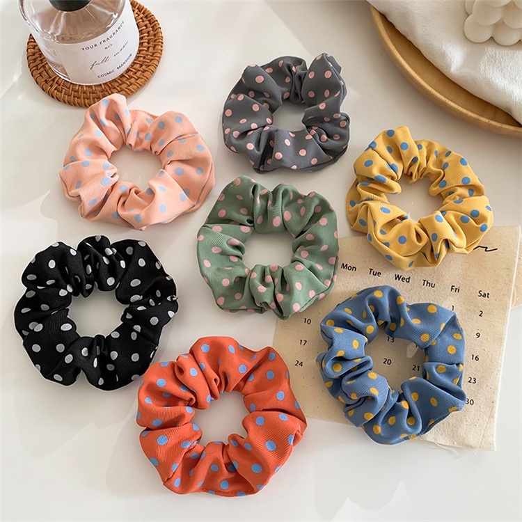 Dây buộc tóc vải đàn hồi họa tiết chấm bi xinh xắn thời trang