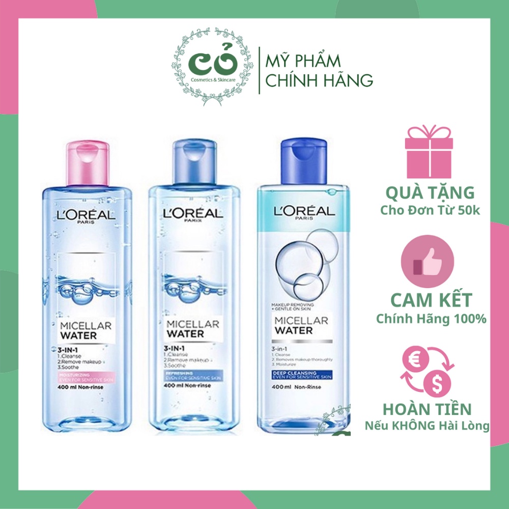 Nước Tẩy Trang L'oreal Tẩy Sạch Lớp Makeup Không Khô Da Loreal Paris 3-in-1 Micellar Water 400ml