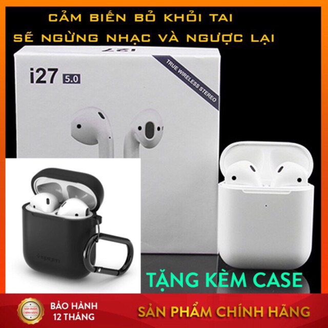 Tai nghe i27 TWS - Hỗ trợ sạc không dây nhấc tai - Cảm biến khi tháo tai tặng bao silicon