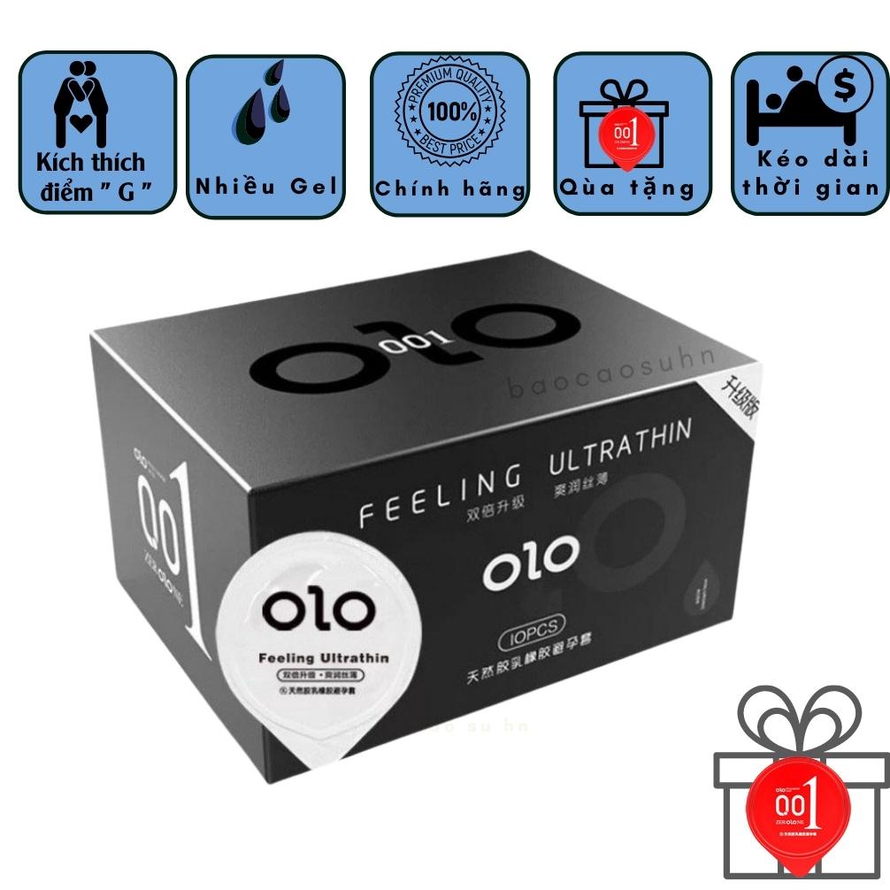 Bao cao su OLO 0.01 Đen Feeling Ultrathin siêu mỏng, hương vani, nhiều gel bôi trơn - Hộp 10 bcs - olo store