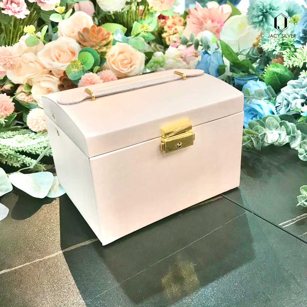 Hộp đựng trang sức 3 tầng kèm gương cao cấp, hộp đựng dây chuyền, vòng tay, nhẫn H1002
