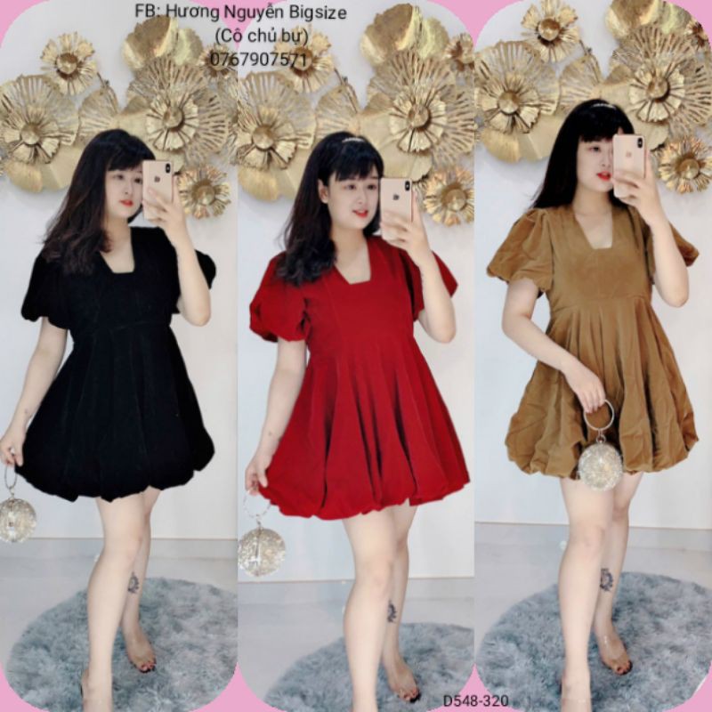 BIGSIZE ĐẦM NHUNG TAY BÍ XINH XẮN D548