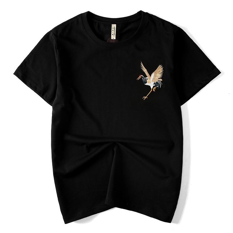 Áo Thun Cotton Ngắn Tay Thêu Hình Hạc Phong Cách Dân Tộc Thời Trang Mùa Hè Hàng Mới
