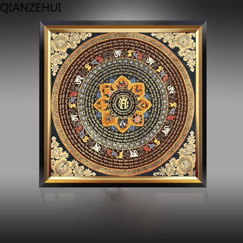 Bộ Tranh Đính Đá 5D Hạt Tròn Tự Làm Hình Auspicious Thangka Tây Tạng